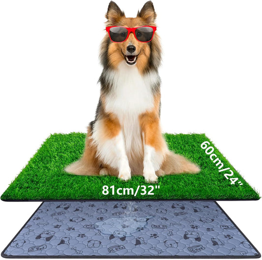 Pee Pads for Dogs with Fake Grass, 32" X 24" Indoor Artificial Grass for Dogs Potty, Lawn Pee Pads for Doggie Washable, Reusable and Lawn for Replacement, Puppy Training Litter Box for Outdoor Patio