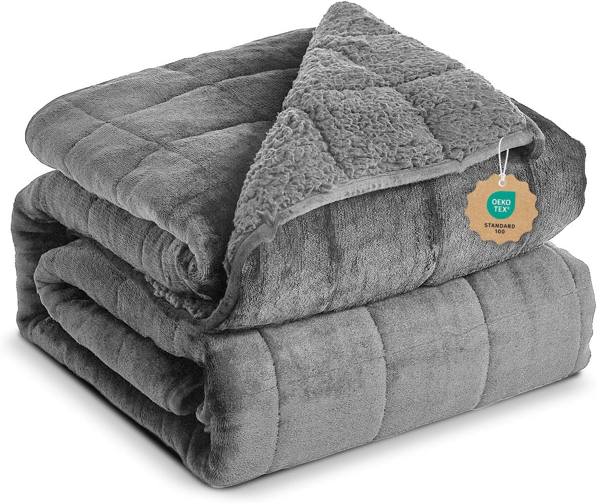 Sherpa Fleece Adult Weighted Blanket, 15 Pounds Dual Sided Soft Plush Blanket for Couch Bed Sofa, Heavy Thick Blankets with Glass Beads Great for Sleep, 48 X 72 Inches, Dark Grey on Both Sides