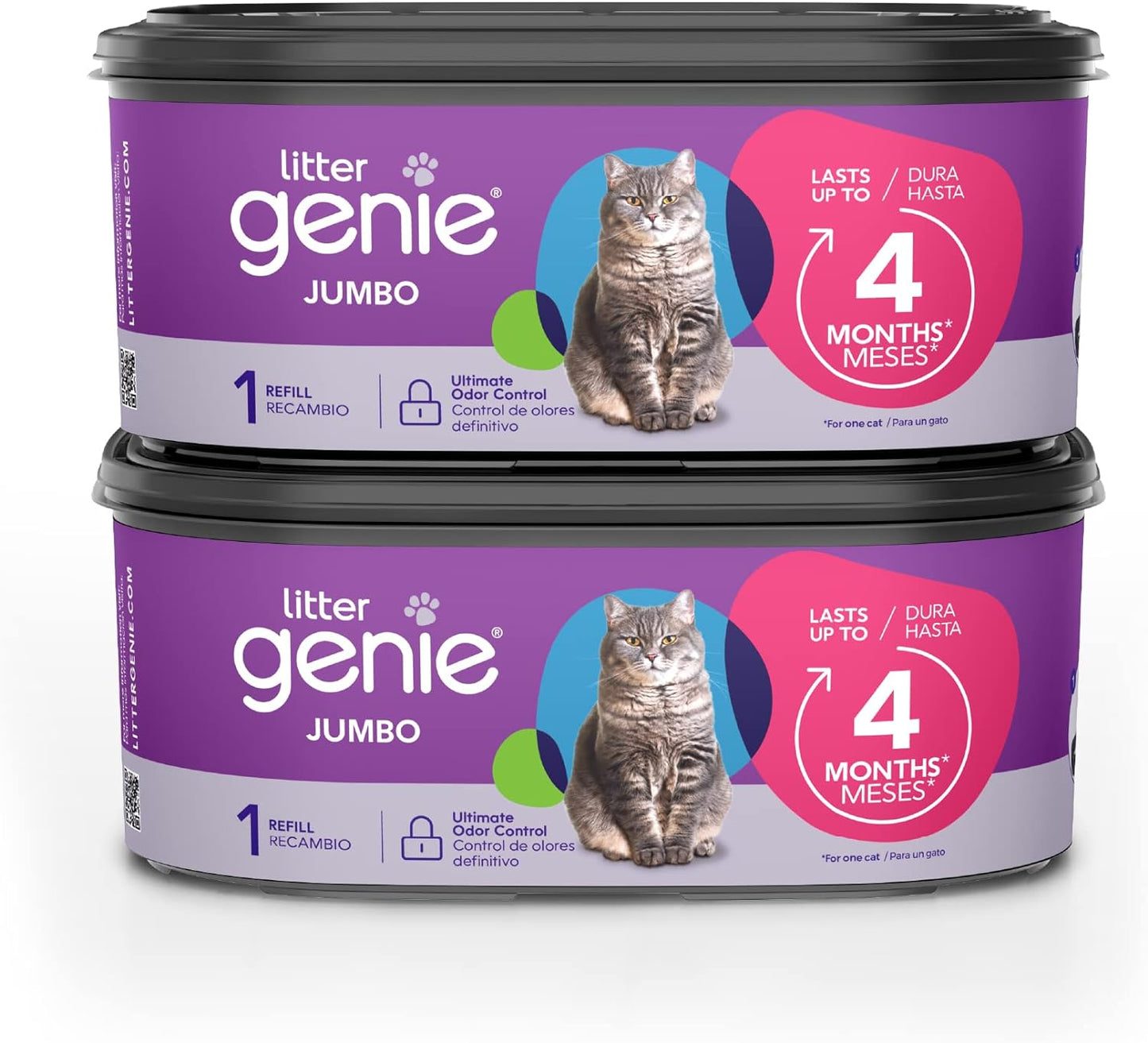 Litter Genie Refill Bags | Jumbo 2-Pack, 56 Total Ft | up to 8 Months of Supply in 2 Cartridges | Ultimate Odor Control Cat Litter Bags