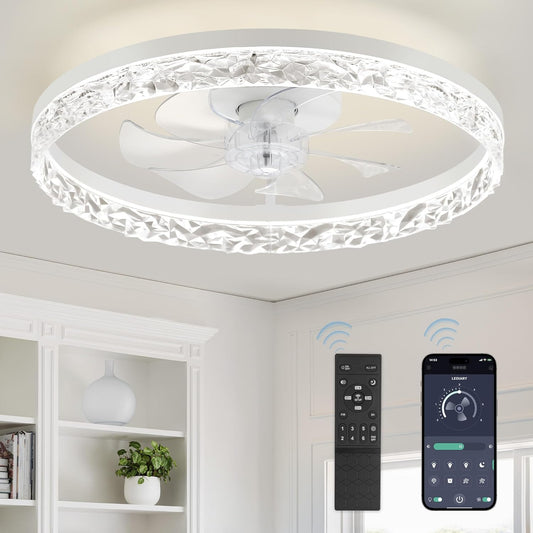 LEDIARY 20" Modern Ceiling Fans with Lights and Remote, White Fandelier