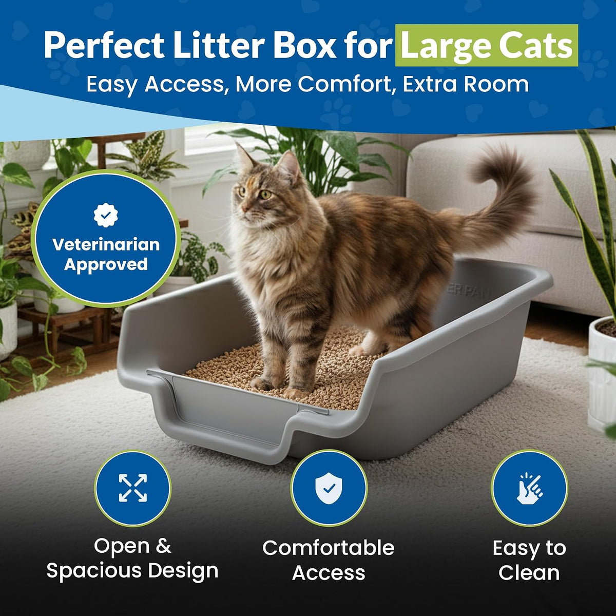Kittygohere Senior Cat Litter Box Jumbo Low Entry Open Top, Misty Gray