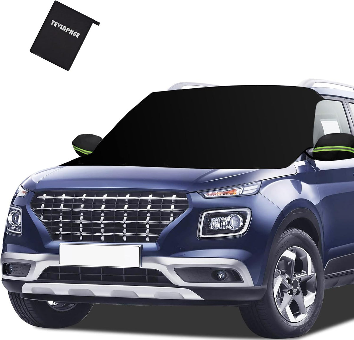 Tevlaphee Windshield Cover for Ice and Snow, Heavy Duty 600D Oxford Fabric, Waterproof, Embedded Magnets, Side Mirror Protector, Fit Most Cars, Suvs, Vans, Truck