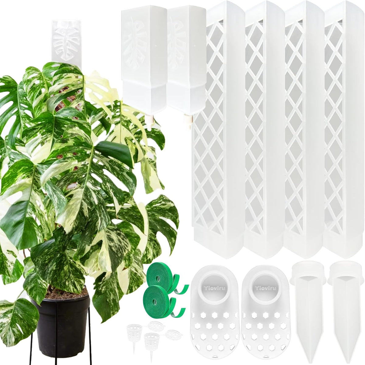 4 Pcs 9 Inch D Shaped Moss Pole with Watering Dripper, Plastic Moss Poles for Climbing Plants, Sturdy Monstera Plant Support, Self Watering Moss Pole Kit for Plants Indoor (2Pack 4Pcs-Translucent)
