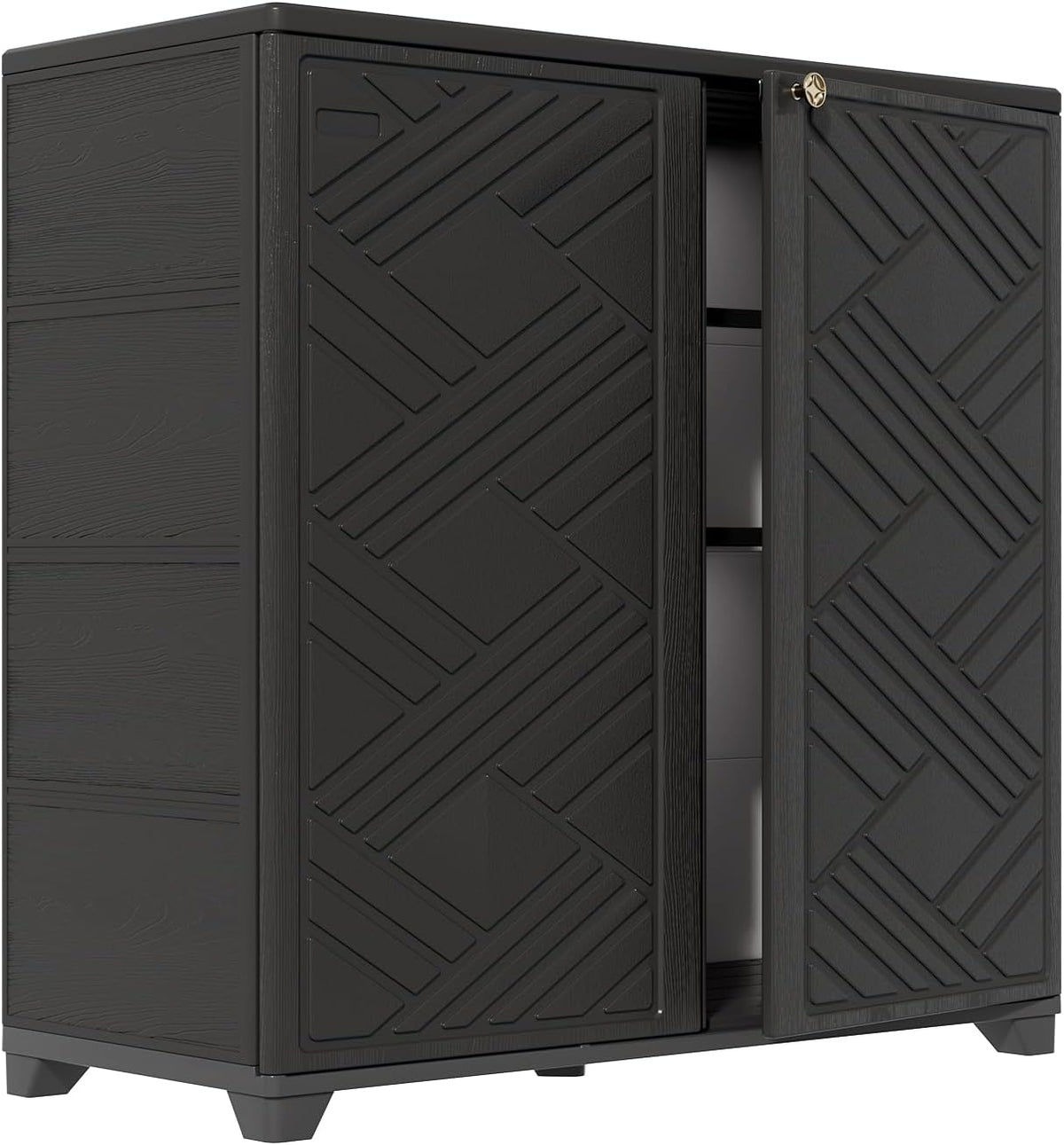HOMSPARK Indoor/Outdoor Storage Cabinet with Doors and 2 Metal Shelves, 34”X15”X34” HDPE Plastic Storage Box for Patio, Garden, Enterway, Balcony, Multi-Purpose for Daily Tools, Black