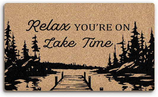 Lake Decor Coco Coir Doormat Door Welcome Mat for Home Entrance Front Door, Relax You'Re on Lake Time, Lake House Decor Floor Mats for Outdoor outside Entryway 30X17 Inch