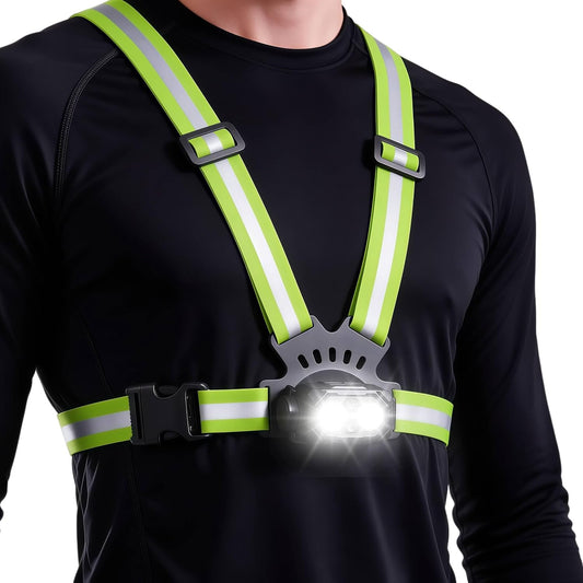 Running Lights for Runners, 800LM Rechargeable Chest Light with Motion Sensor, 90° Adjustable Beam Reflective Vest, 7 Modes IP65 Waterproof Hands-Free for Night Running Dog Walking Cycling