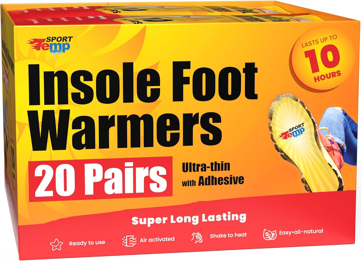 Insole Foot Warmers - up to 10 Hours of Heat, Easily Apply with Adhesive - Ultra Thin, Easy, All Natural - Air Activated, Odorless Hot Insole Warmers - Sport Temp