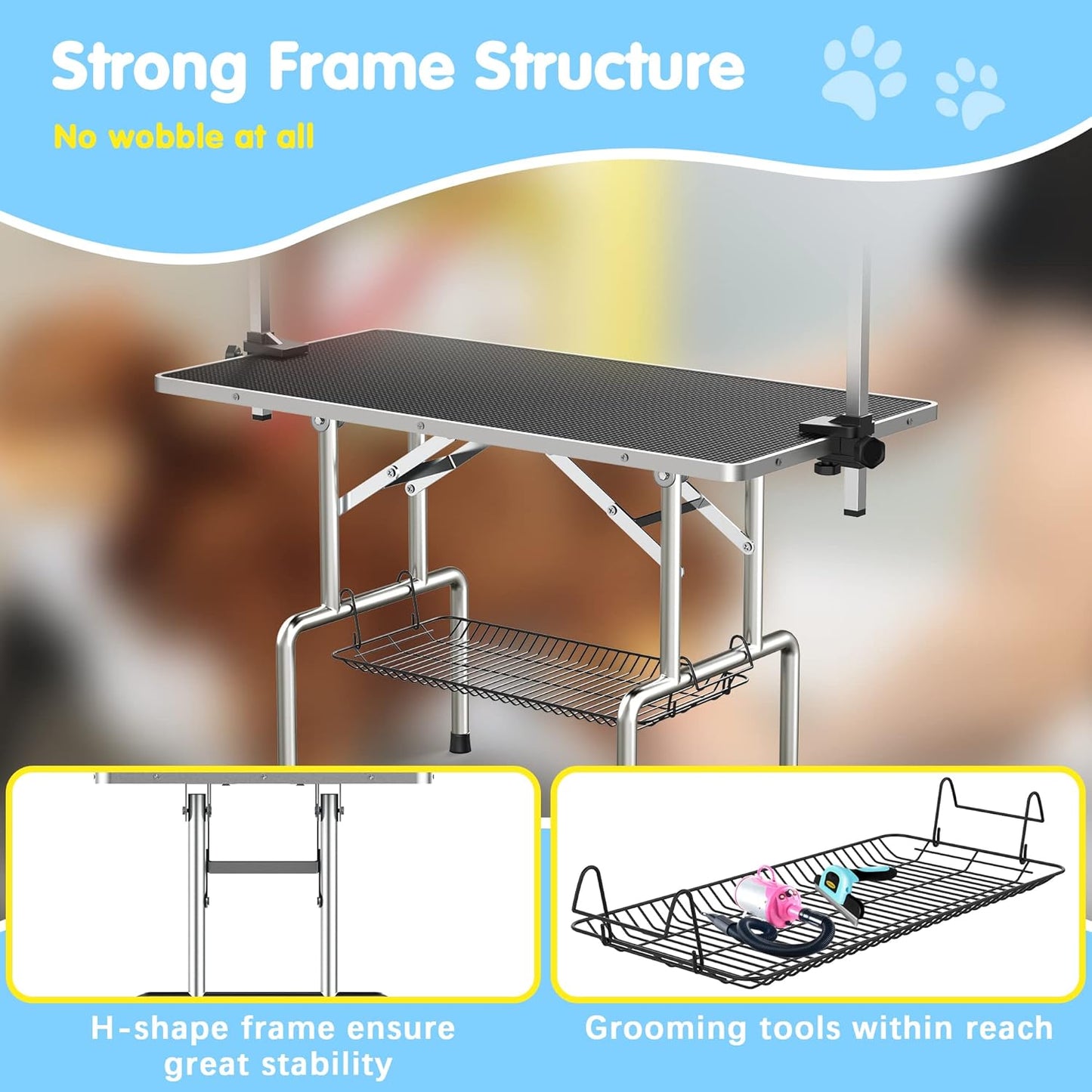 Lyromix 36''Large Dog Grooming Table, Adjustable Cat Drying Desktop with Arms, Nooses, Mesh Tray, Foldable Pet Station at Home, Maximum Capacity up to 330Lb, 36Inch, Black