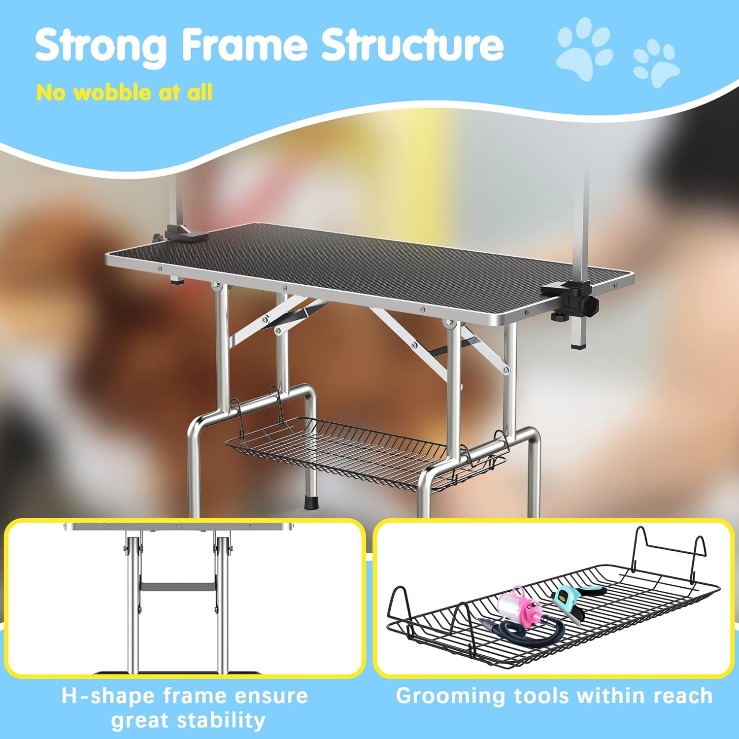 Lyromix 36''Large Dog Grooming Table, Adjustable Cat Drying Desktop with Arms, Nooses, Mesh Tray, Foldable Pet Station at Home, Maximum Capacity up to 330Lb, 36Inch, Black