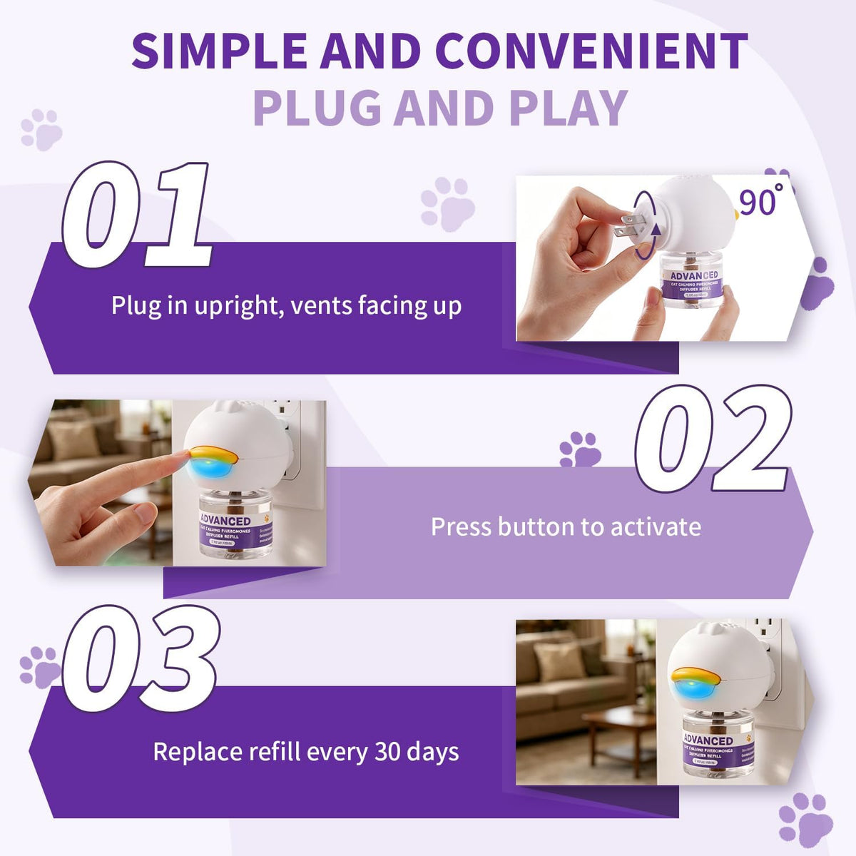 Cat Calming Diffuser Kit with 2 Diffusers & 4 Refills (48Ml Each), Cat Pheromones Calming Diffuser for Cat Anxiety Relief, Stress Reduction & Behavior Support, 30-Day Refills, Suitable for All Cats