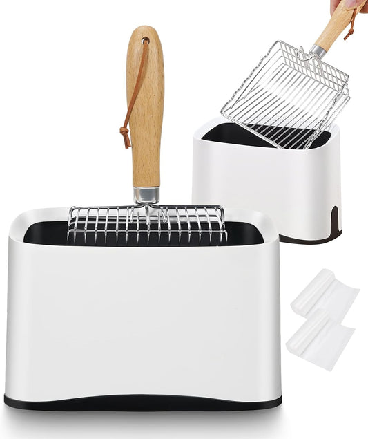 Metal Cat Litter Scooper with Holder,Poop Scooper with Waste Can,Refill Bag