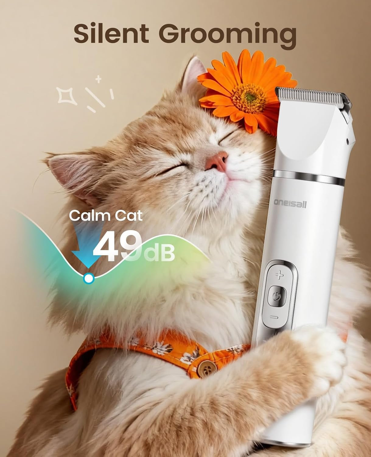 Oneisall Quiet Cat Clippers for Matted Hair, 3 in 1 Cat Grooming Kit with LCD Display, Cat Hair Trimmer for Paw Trimmer, 3 Speed, Cordless, IPX7 Waterproof Pet Clippers for Butt, Paw, Back, Ear, Face
