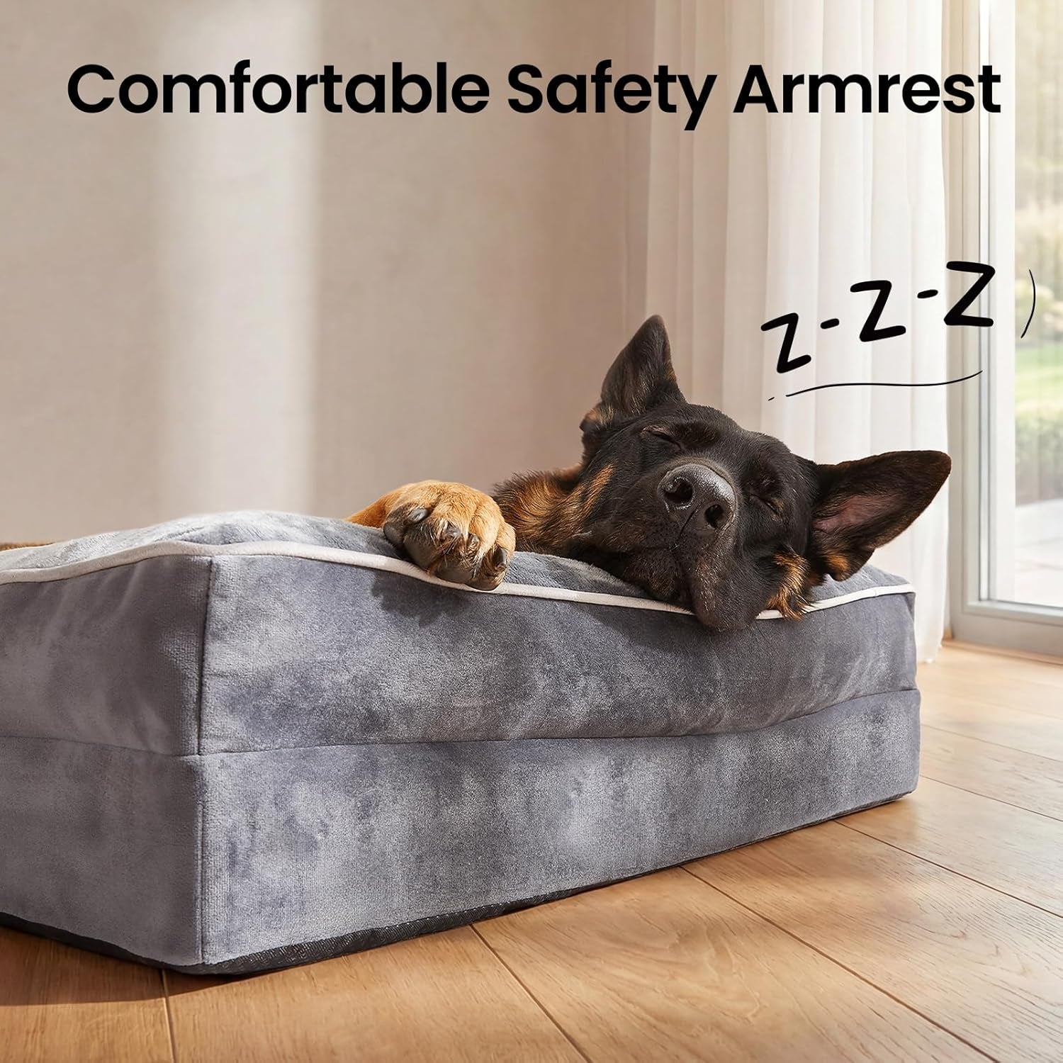 Ohgeni Orthopedic Dog Bed Couch Big Cat Sofa for Extra Large Sized Pets with Memory Foam, Machine-Washable Waterproof Removable Cover, Soft Comfortable Fabric, 44-Inch (Gray)