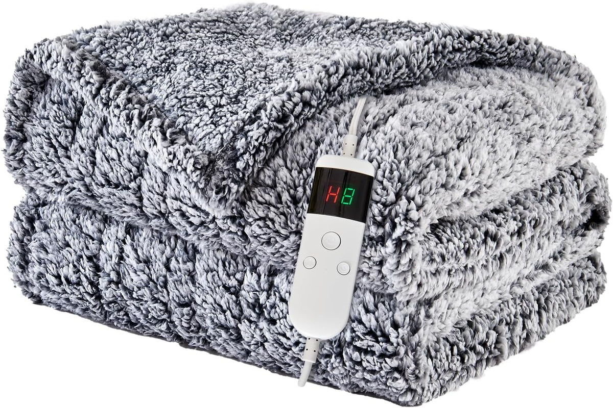 Heated Blanket Heated Throw, Electric Blanket 50"X60" Heating Blanket with 8 Hours Auto off 10 Fast Heating Levels Machine Washable Sherpa Heated Blanket with Overheating Protection