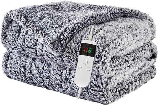 Heated Blanket Heated Throw, Electric Blanket 50"X60" Heating Blanket with 8 Hours Auto off 10 Fast Heating Levels Machine Washable Sherpa Heated Blanket with Overheating Protection
