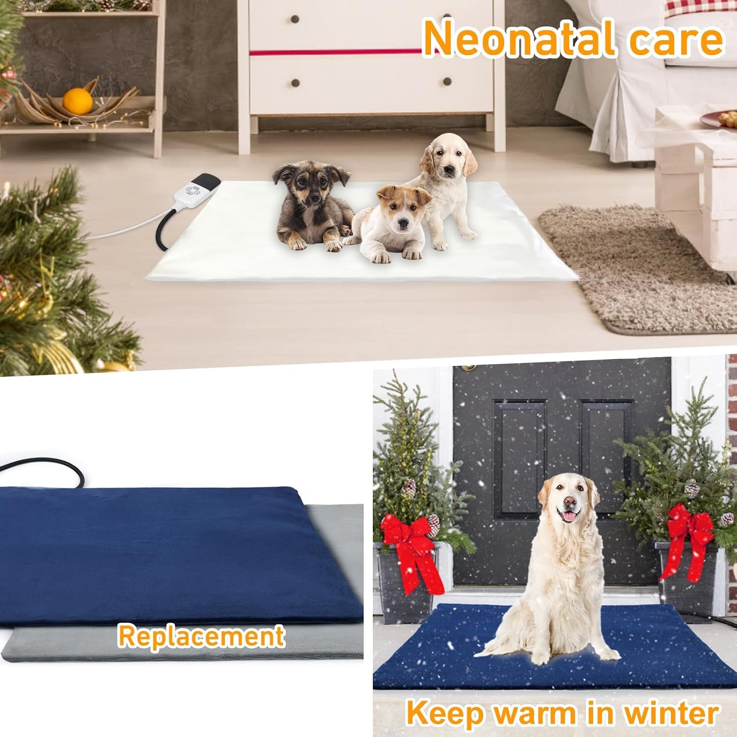 Dog Heating Pad Outdoor, Heated Dog Bed Indoor for Cats, Warming Electric Pet Heating Pad Temperature with Timer, Waterproof Heated Pet Mat with Chew Resistant Cord, for Puppy Kitten, 28 * 18 In