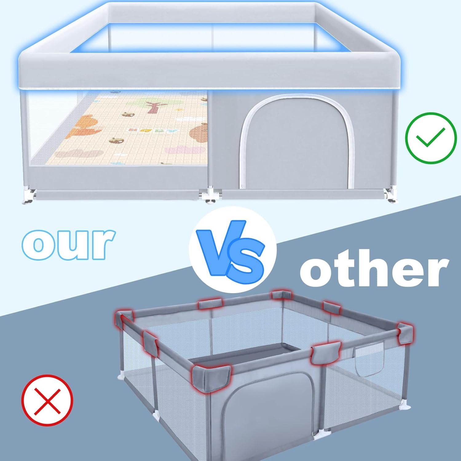 XVISHX Baby Playpen with Mat, 50X50 Inch Play Pen, Playpen for Babies and Toddlers, Baby Playard for Indoor & Outdoor Active Center Game Fence, with Skin-Friendly Fabric and Soft Breathable Mesh