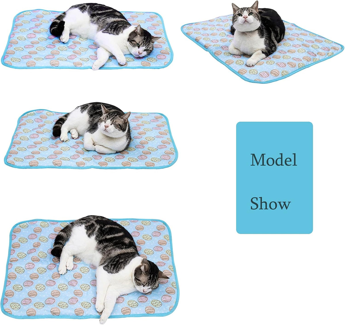 SEIS Self-Cooling Dog Mat,Ice Silk Cats Pad,Summer Pet Indoor Bed,Blue,M