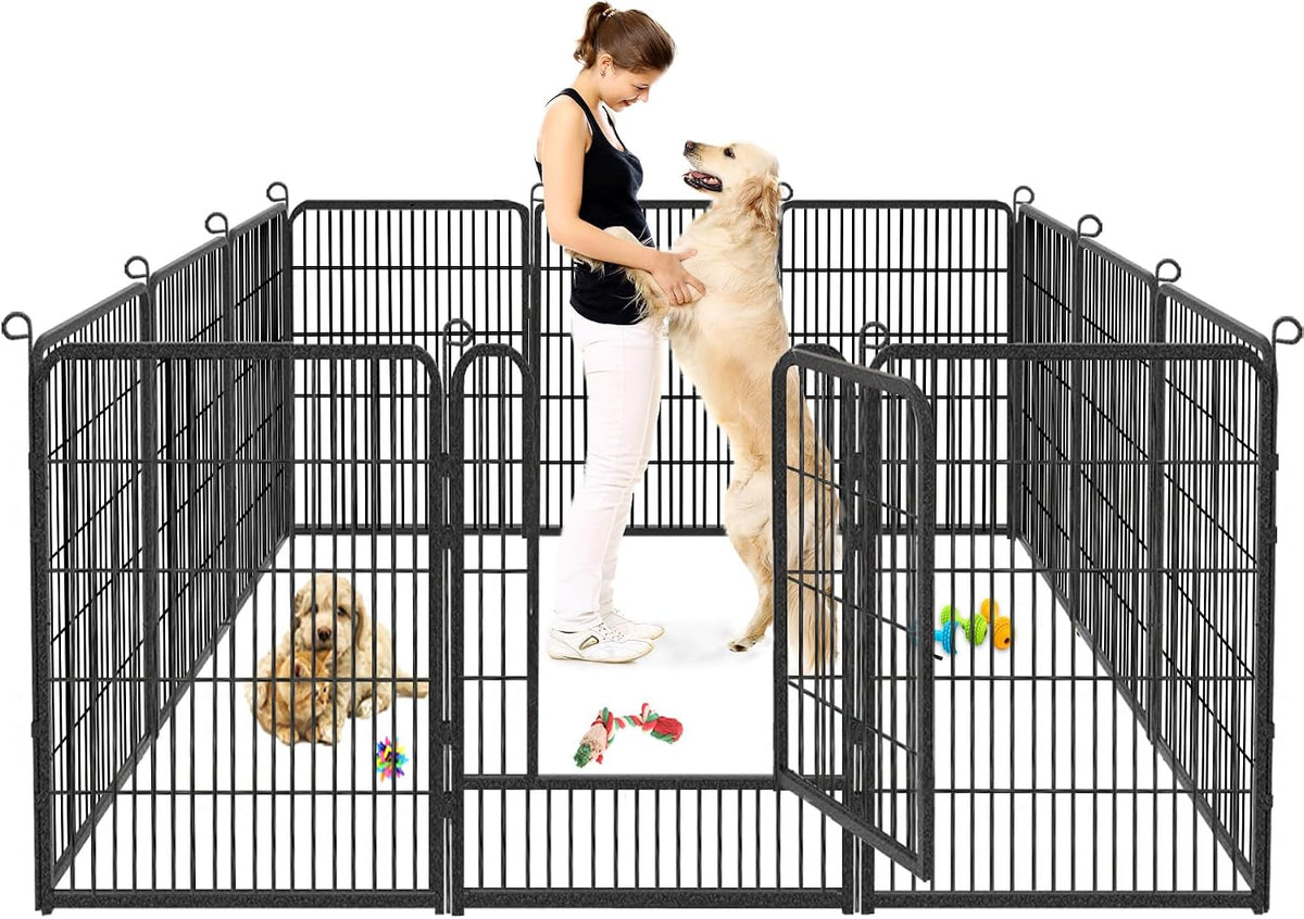 Dog Playpen, 32Inch 10 Panels Outdoor Dog Fence Indoor Dog Pen Anti-Rust Pet Puppy Pen Dog Exercise Pen with Lock for Medium Small Dogs, Portable Pet Fence for Yard RV Camping