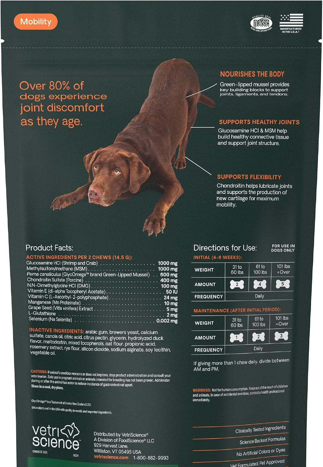 Vetriscience Ultimate Strength Healthy Hip & Joint for Dogs, Duck, 120Ct