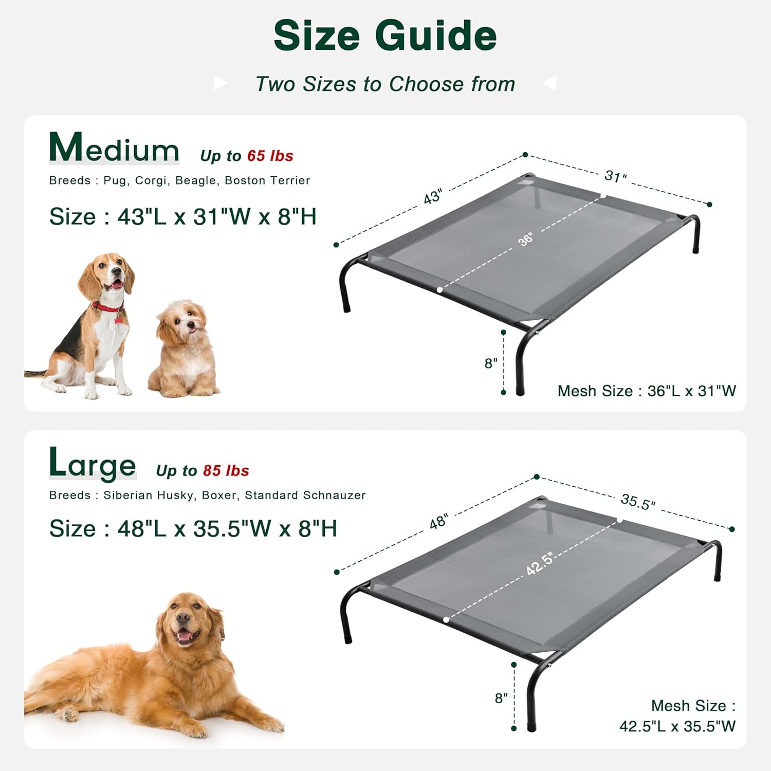 Love'S Cabin Elevated Cooling Dog Bed for Large Dogs, Portable Indoor & Outdoor Raised Pet Dog Cat Cot, Durable Summer Frame with Breathable Mesh, Grey, 48 Inches