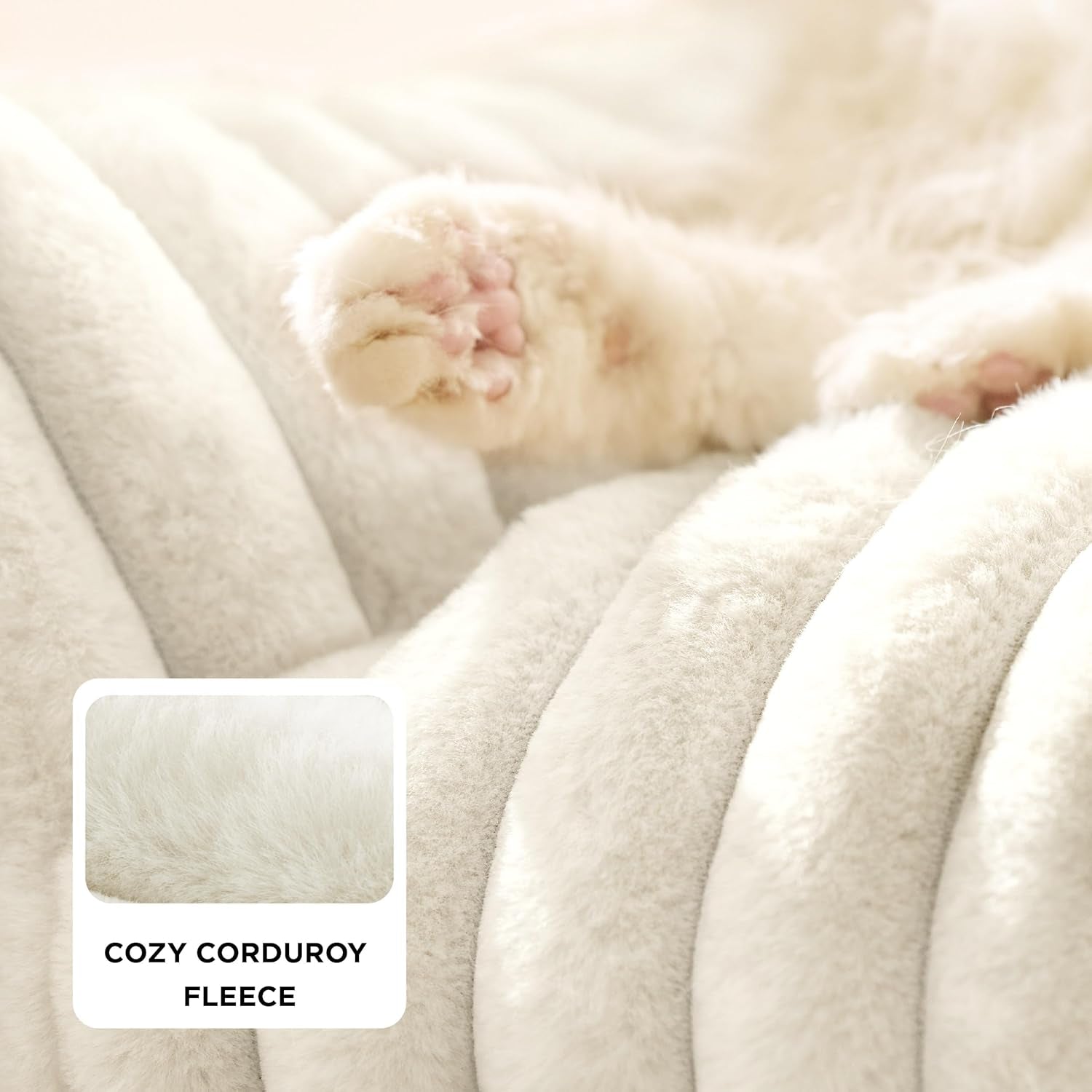 Bedsure Comfyfleece™ Cute Cat Couch for Pets - as Seen on TV on Good Day New York, Fuzzy Cats Beds for Indoor Cats with Removable Washable Cover, Supportive Pet Sofa, 24Inch, Cream