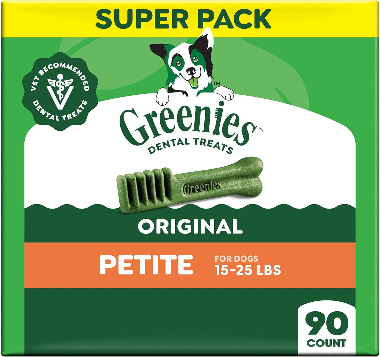 Greenies Veterinarian-Recommended Adult Natural Dental Dog Treats Petite Size, Dog Dental Chews, Original Flavor, 54 Oz. Pack, 90 Count