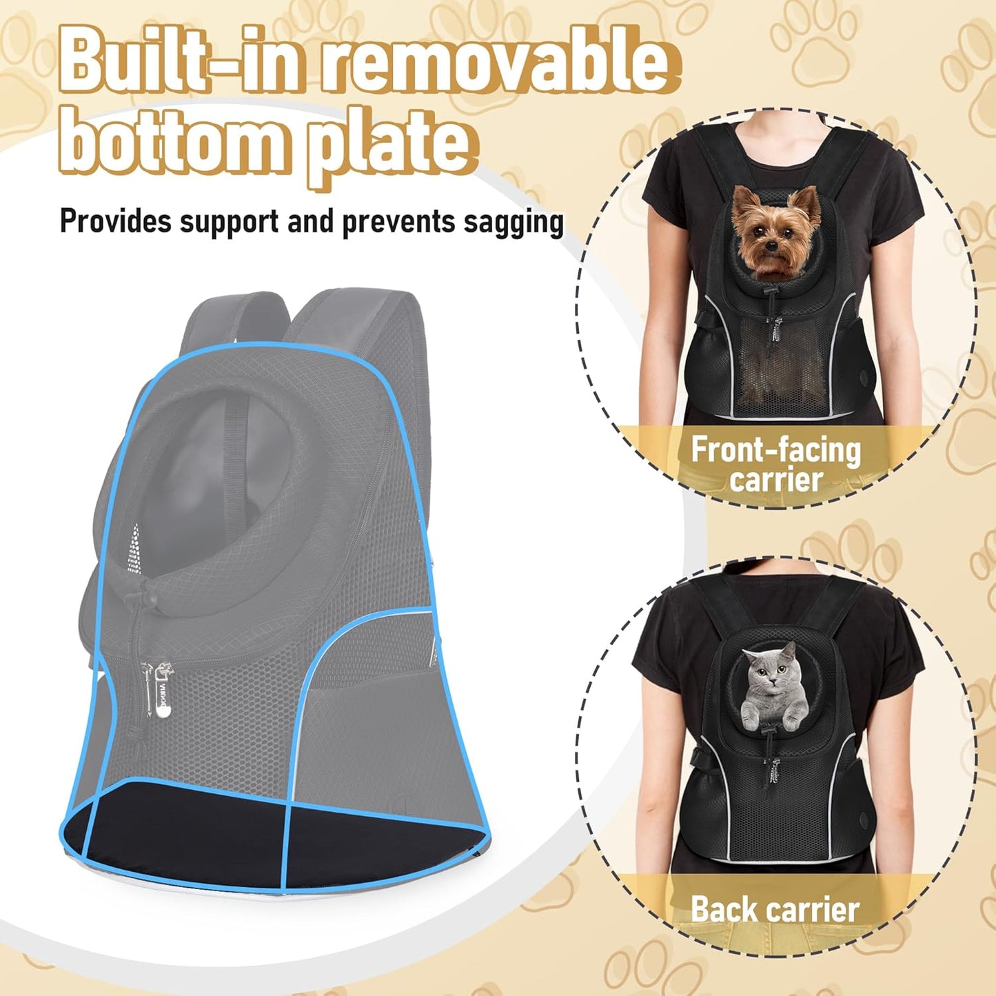 WOYYHO Pet Dog Carrier Backpack Small Dog Front Backpack Ventilated Mesh Dog Travel Back Pack with Safety Belt for Travel Hiking Cycling Outdoor Adventures (Size M: 5-9 Lbs, Black)