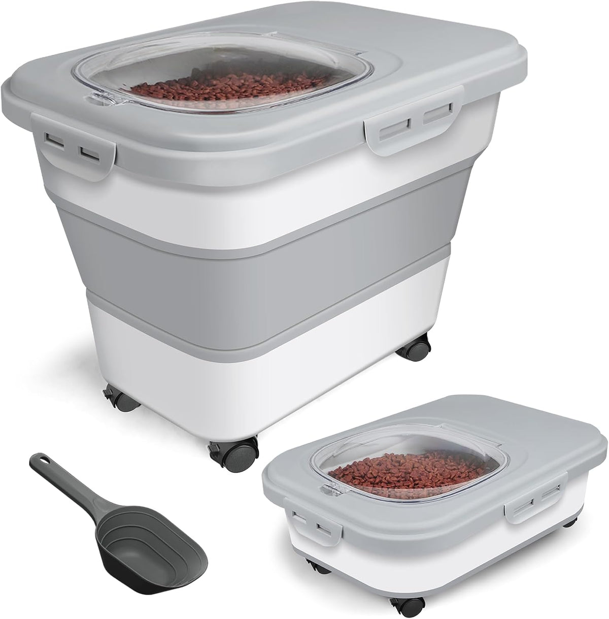 TIOVERY Dog Food Storage Container, 10-20Lbs Collapsible Dog Cat Food Containers with Airtight Clear Flip-Top，Rolling Wheel and Pet Food Scoop, Pet Food Storage Container Bin for Dog Cat Bird Pets