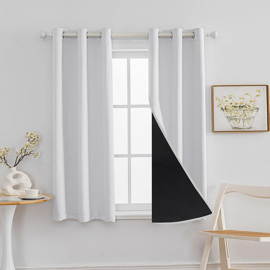 Anytime 100% Blackout Curtain 2 Panels Set,Thermal Insulated Window Drapes for Bedroom,Full Shading Panels (Greyish White,37W X 63L)