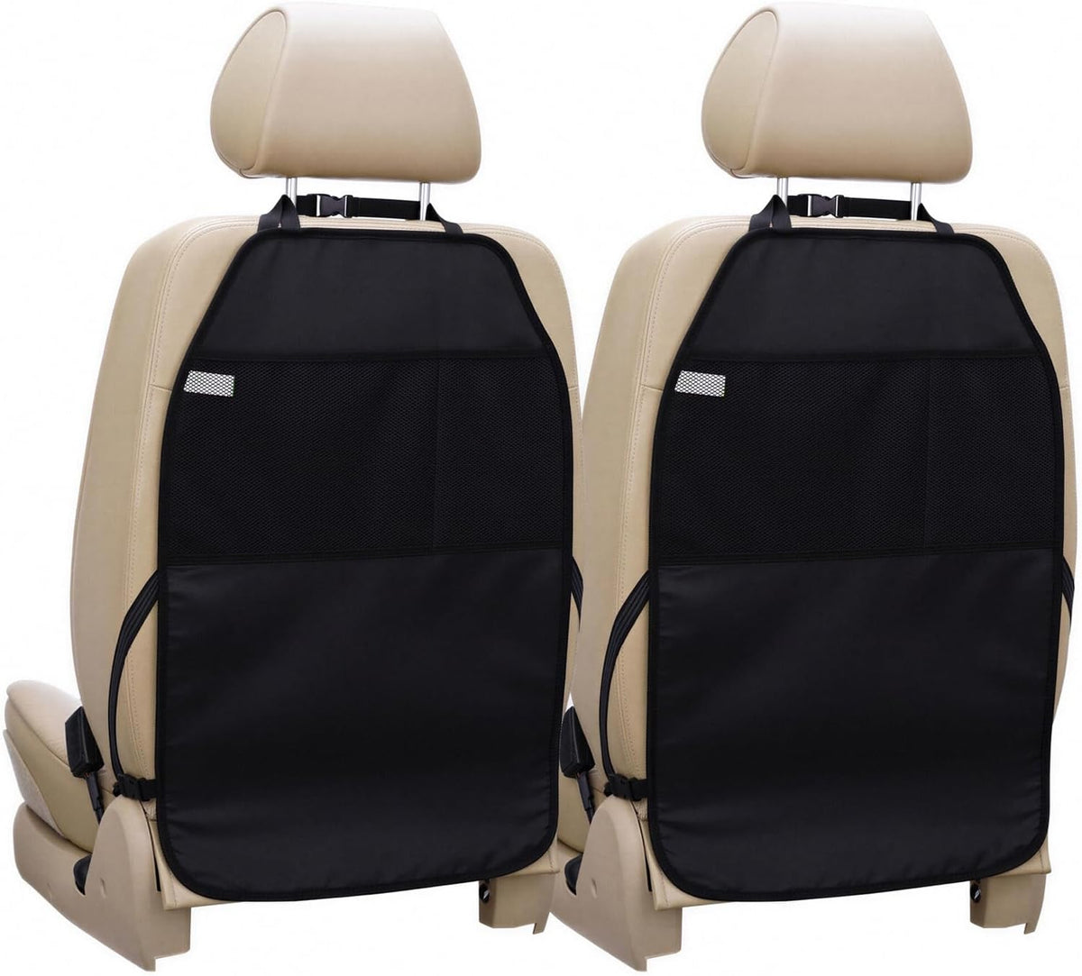 Viaviat Car Seat Protector Large Kick Mat 2 Pack Durable Water Resistant Auto Seat Back Covers with 2 Mesh Pockets Protection against Dust Mud Scratches (Black, 2-Pack)