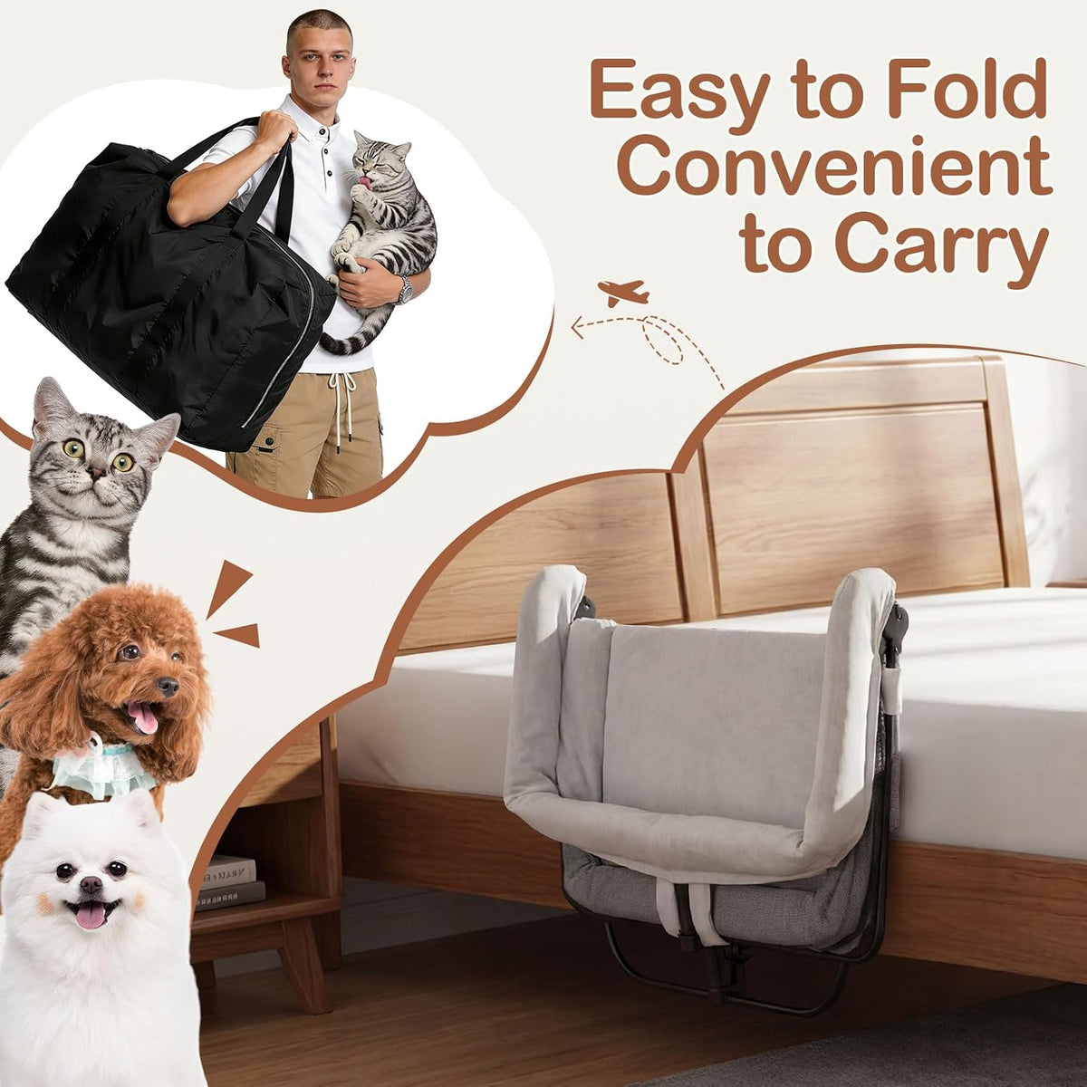 Bedside Dog Bed with Adjustable Height, for Small Dogs & Cats