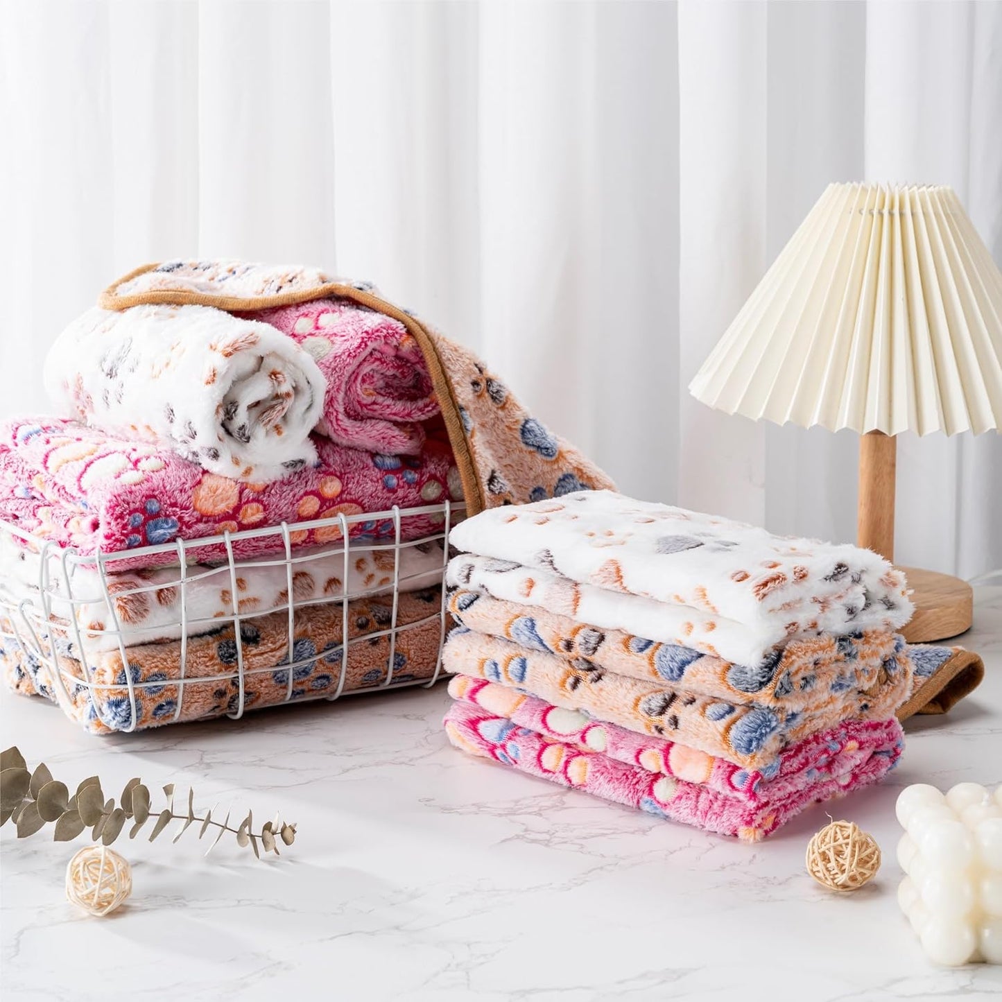1 Pack 3 Blankets Super Soft Fluffy Premium Fleece Pet Blanket Flannel Paw Printed Throw for Dog Puppy Cat (Small 23X16'', Brown, Pink, White)