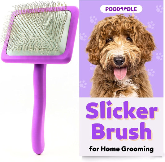 Dog Slicker Brush, Grooming Tool for Poodle, Doodle, Goldendoodle & All Long Haired Dogs, Long Pin Wood Brush Pefect for Dematting & Detangling, Effortless Grooming Pet Hair at Home - Large