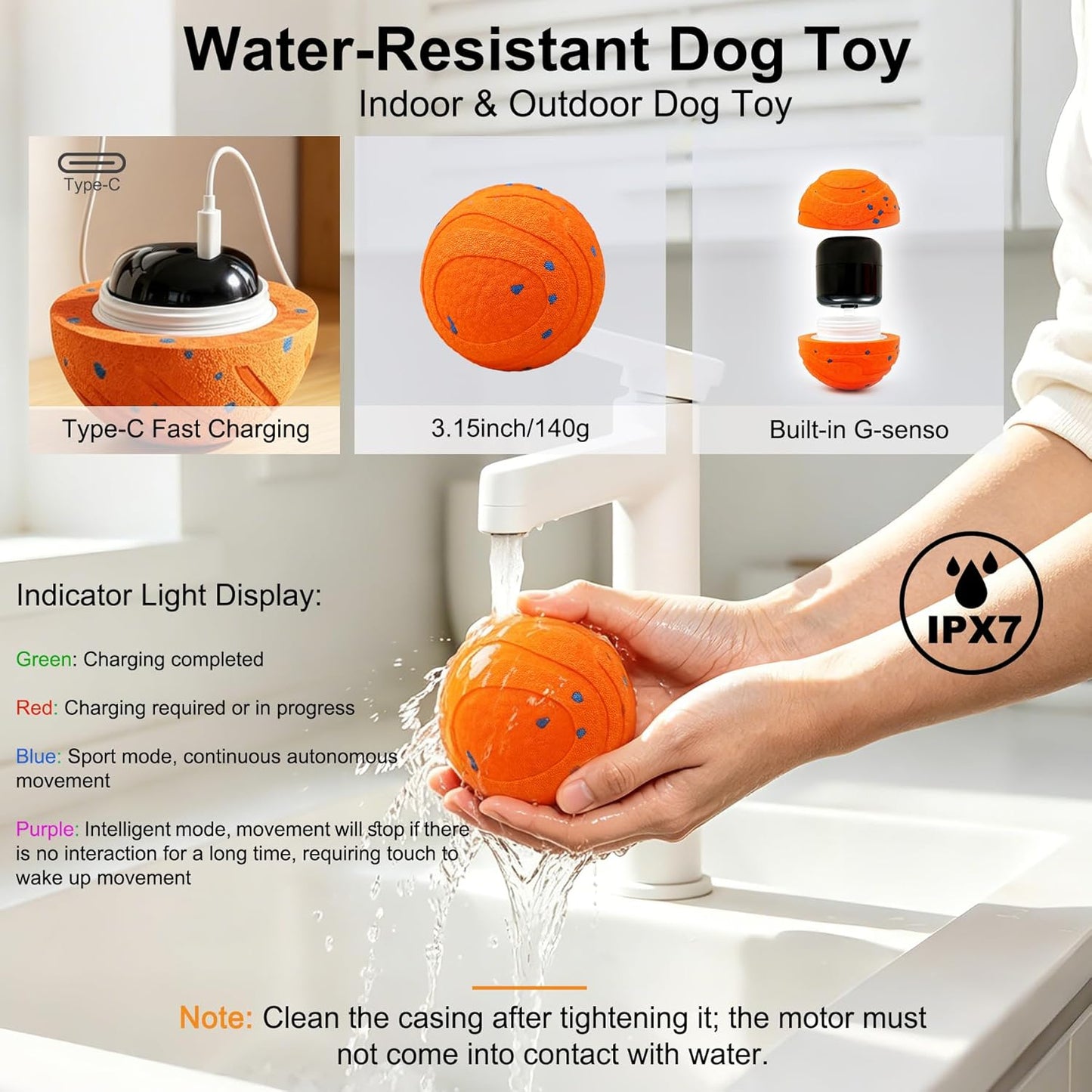 Interactive Automatic Bouncing Dog Ball, Motion Activated Self Moving Toy for Boredom & Separation Anxiety, Durable Chew-Proof ETPU Shell, Rechargeable Pet Ball for Indoor Outdoor, Small Medium Dogs