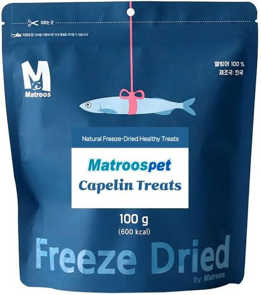 Matroospet Freeze Dried Raw 100% Natural Single Ingredient Capelin Dog and Cat Treats, 3.53 Oz | Healthy Weight Control Training | Wild Caught, High Protein, Gluten Free, Grain Free