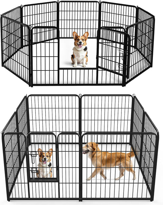 DUMOS Dog Playpen 32 Inch 8 Panels Indoor Outdoor Metal Pet Fence | Foldable Dog Play Pen with Door, Portable Exercise, RV Camping, Puppy Small Medium Dogs