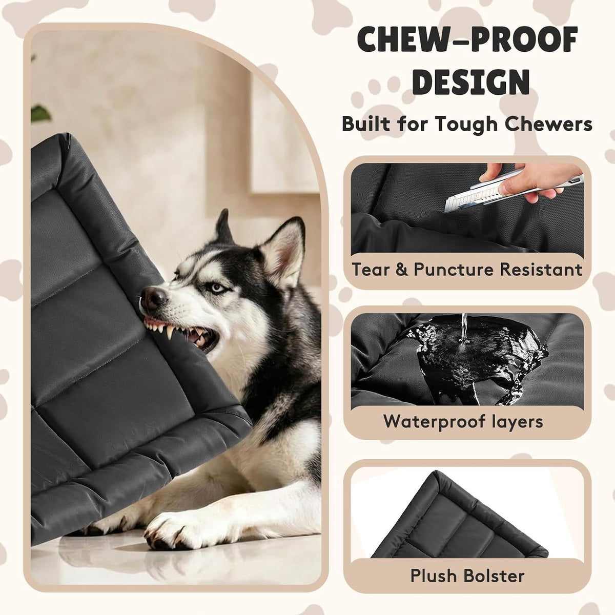 Chew Resistant Dog Bed, Indestructible Orthopedic Dog Bed, Medium (22"X35")