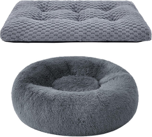 Bedsure Calming Dog Bed for Medium Dogs, Donut Pet Bed | Washable Dog Bed for Crate, Soft Fluffy Bubble Fleece Pet Bed