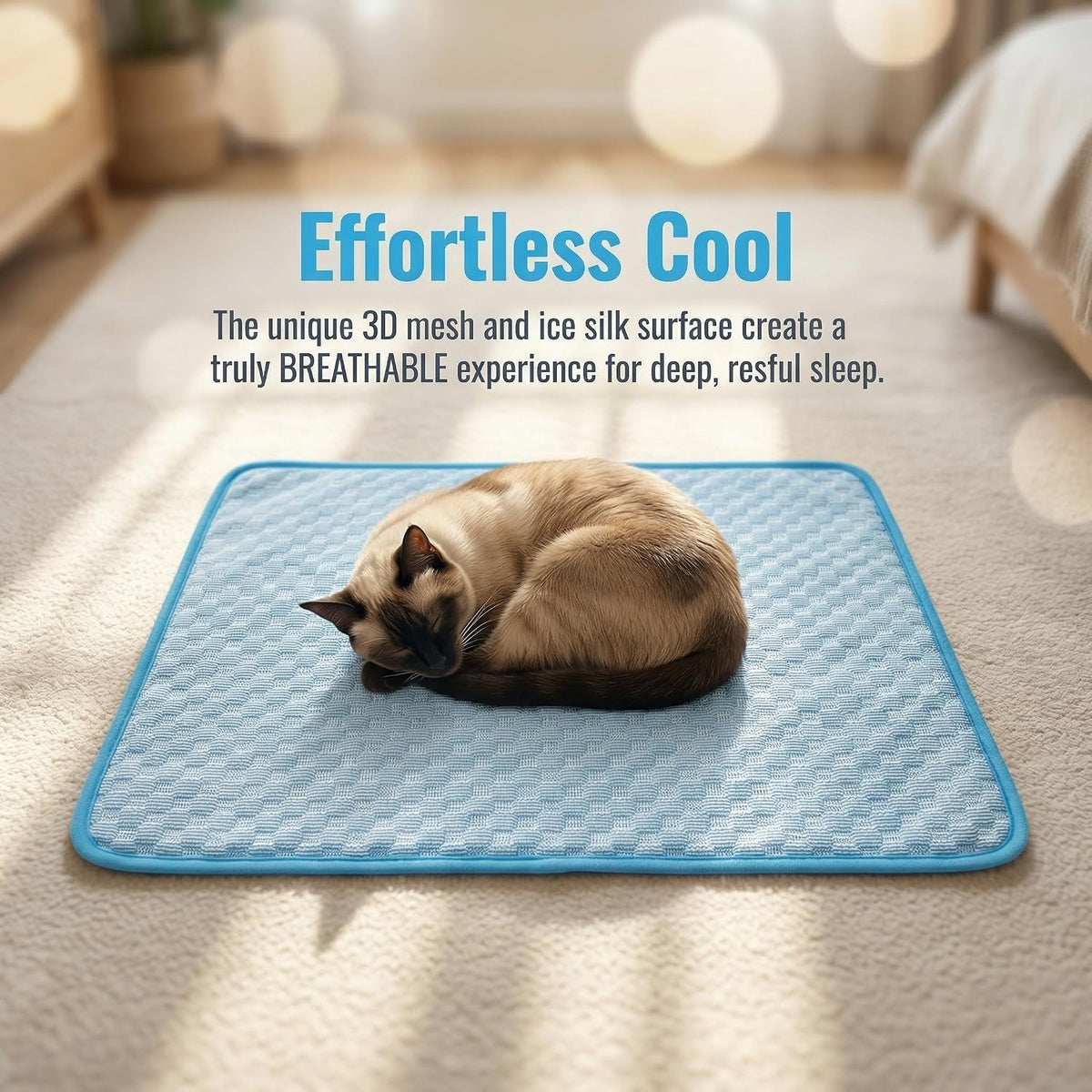 Cooling Mat for Dogs, Cat Cooling Mat, 24"X20" Dog Cooling Mat for Small & Medium Pets - Gel Free Ice Silk Self-Cooling Pad, Non-Slip Summer Pet Cooling Mat, Washable Dog Cooling Mat, Blu