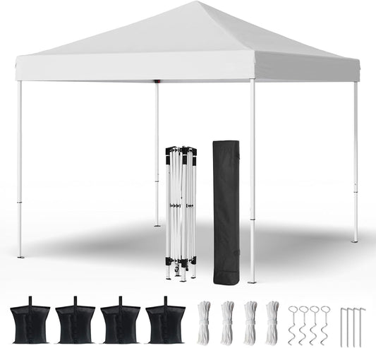 Shades 10X10 Pop up Canopy, Heavy Duty Beach Tent with Carrying Bag for Easy Moving, Sun Shelter for Parties, Events, Camping, Outdoor Gazebo with 420D PU Coated Waterproof White Fabric