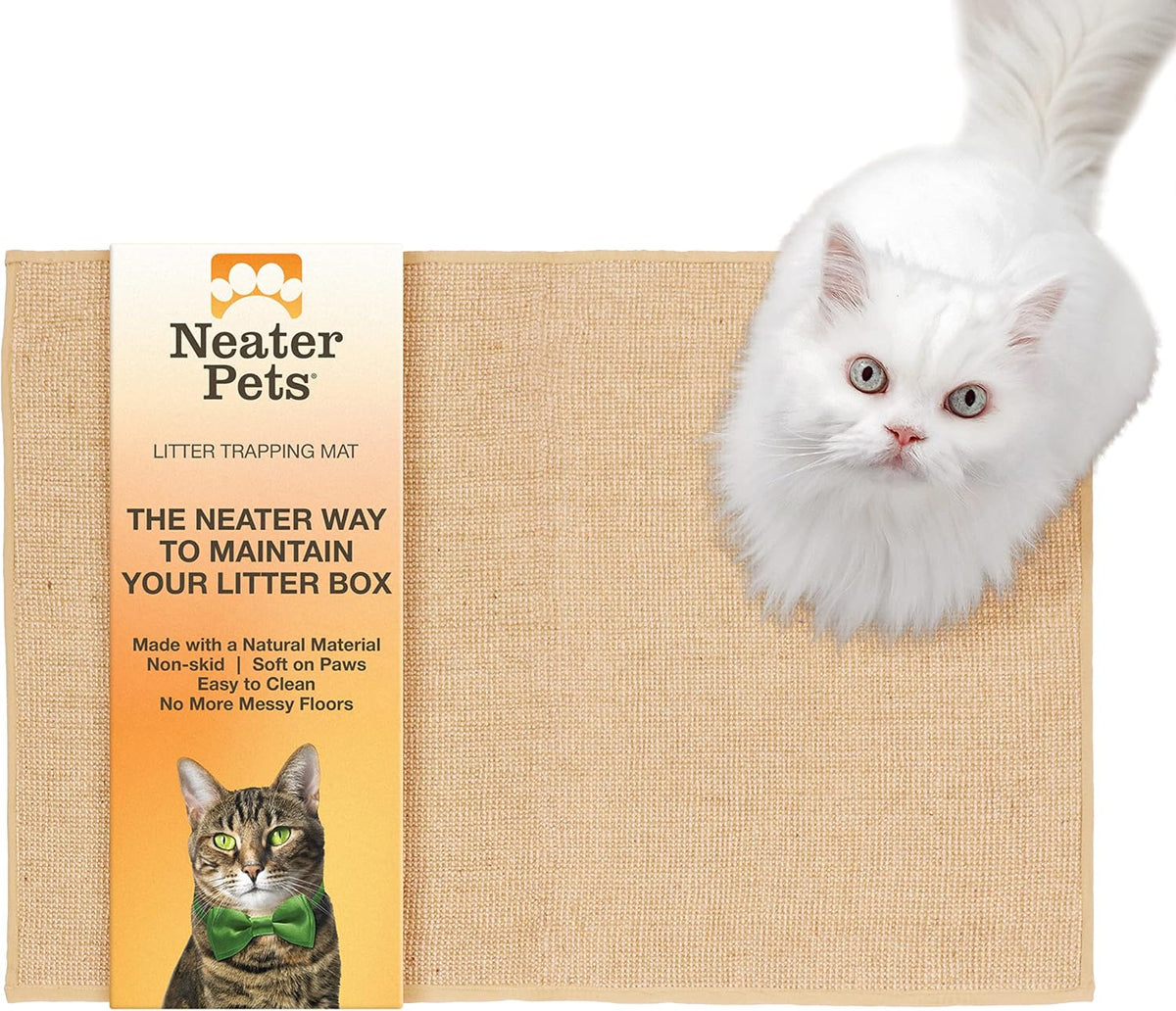 Neater Pets Jute Cat Litter Trapping Mat - Catches Spilled Litter Mess from Kitty Litter Box to Protect Floors, Soft on Cats Paws, Anti-Skid Backing, Easy to Clean, Beige, 24" X 36"