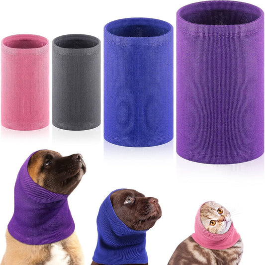4 Pcs Dog Snoods Pet Ear Wrap Cover Sound Proof Muffs for Barking and Bathing Warm Winter Scarf for Calming(Gray, Pink, Blue, Purple,S,M,L)