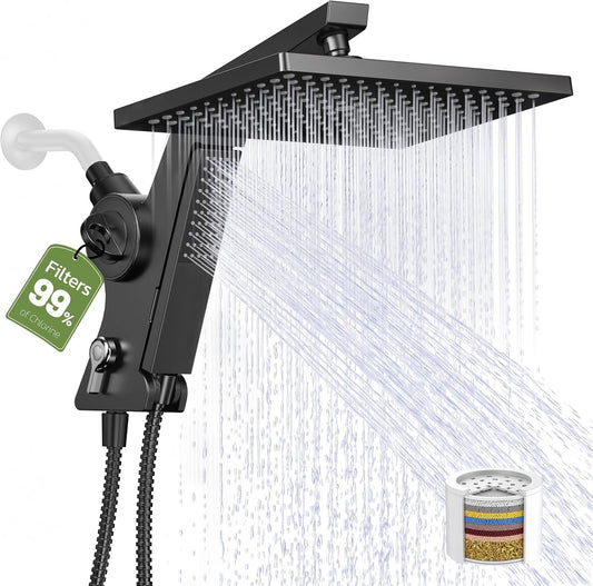 JDO 12-Inch Filtered Rain Shower Head with Handheld Spray Combo Matte Black
