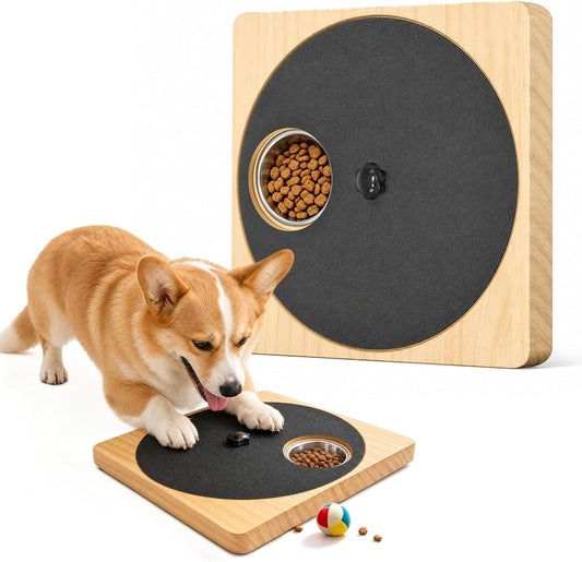 Dog Nail Scratch Board with Treat Box, 3-In-1 Wooden Pet Scratch Board for Nails, Adjustable Resistance Dog Nail File Toy for Stress-Free Grooming, Slow Feeder Puzzle Toy for Dogs