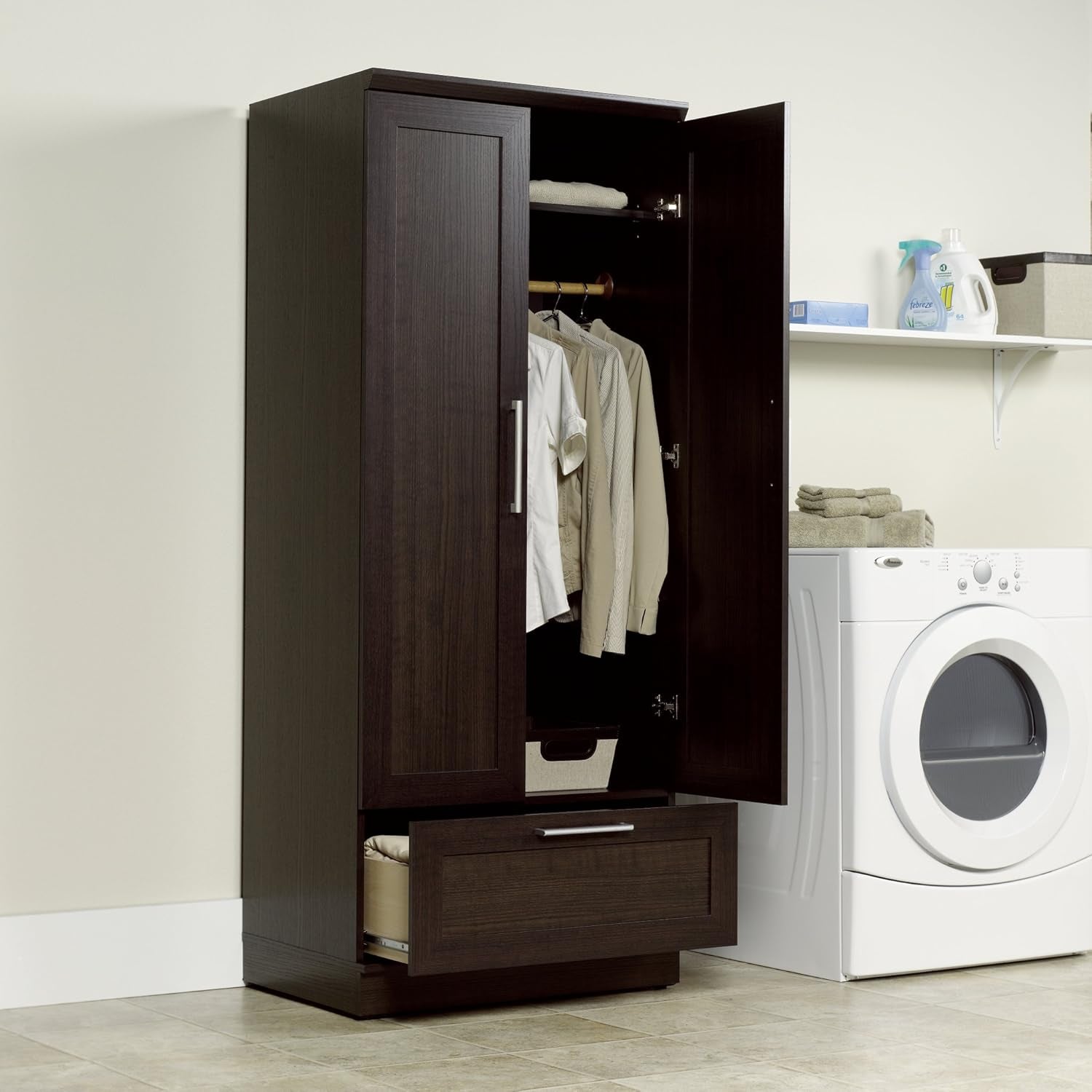 Sauder Homeplus Wardrobe/Pantry Cabinets, L: 28.98" X W: 20.95" X H: 71.18", Dakota Oak Finish