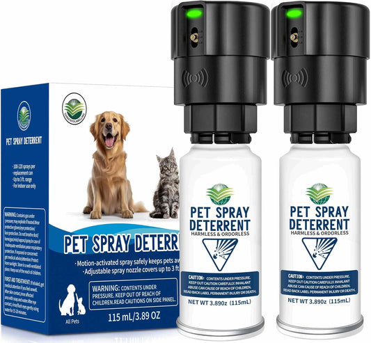 Pet Spray Deterrent System [2 Pack] Motion Activated Cat Deterrent Spray | Automatic Cat Deterrent Spray for Cats & Dogs Pet Deterrent, Senses Pets up to 3 Feet Away, Friendly