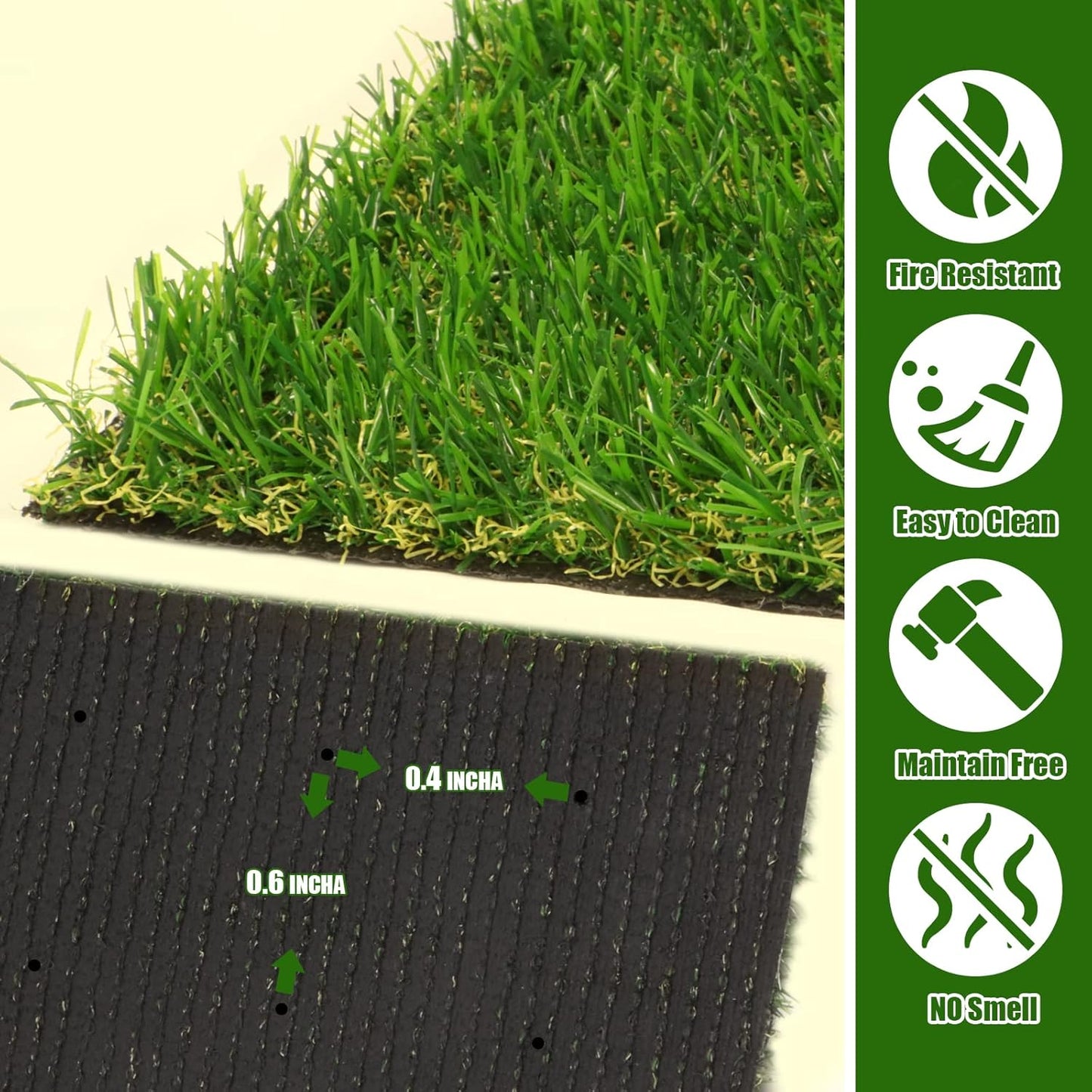 Heyroll Realistic Artificial Turf Grass, 3 FT X 5 FT Artificial Synthetic Fake Grass, 20MM Green Turf Rug Pet Dogs Lawn Mat with Drainage Holes for Indoor Outdoor Patio Garden Landscape/Custom Size