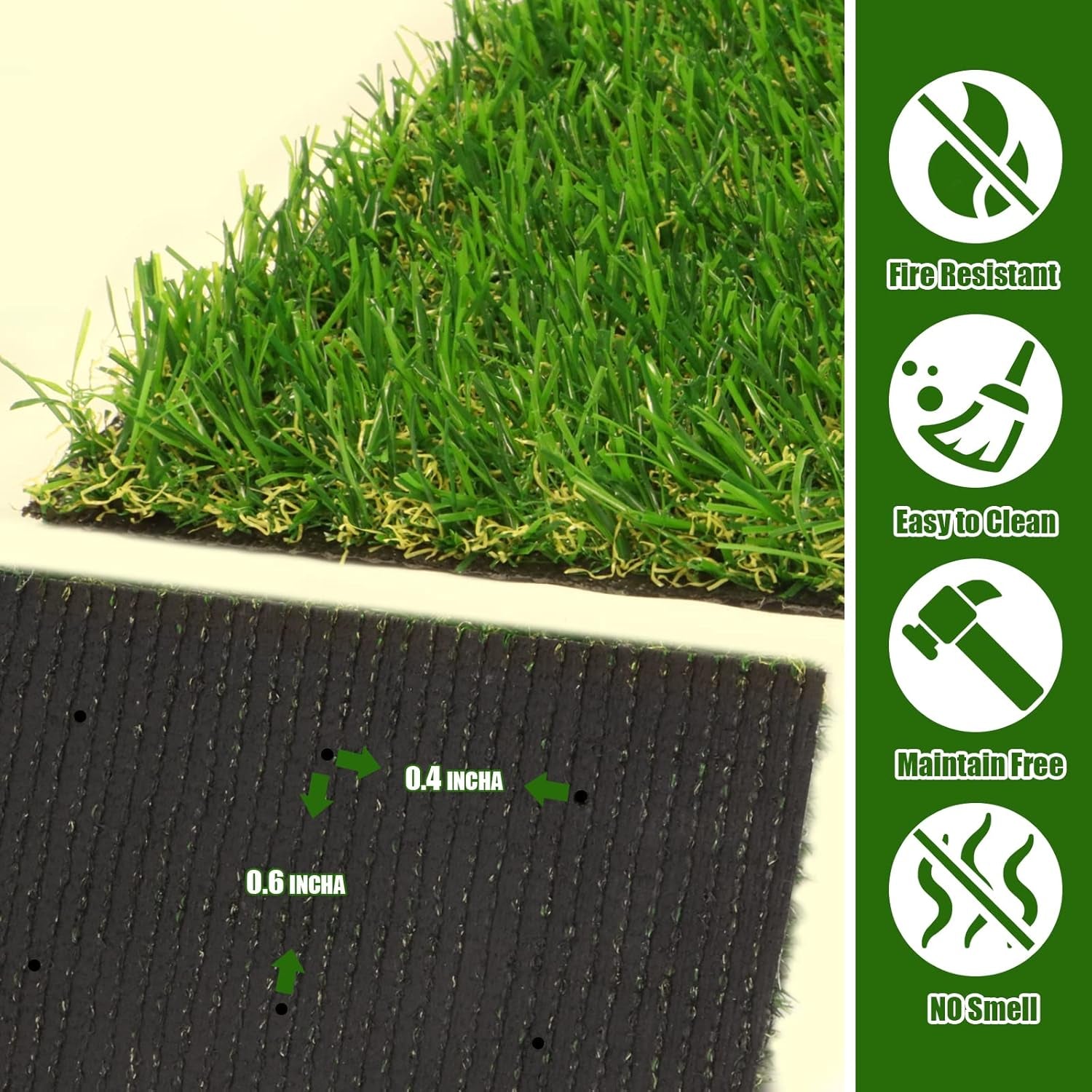 Heyroll Realistic Artificial Turf Grass, 3 FT X 5 FT Artificial Synthetic Fake Grass, 20MM Green Turf Rug Pet Dogs Lawn Mat with Drainage Holes for Indoor Outdoor Patio Garden Landscape/Custom Size