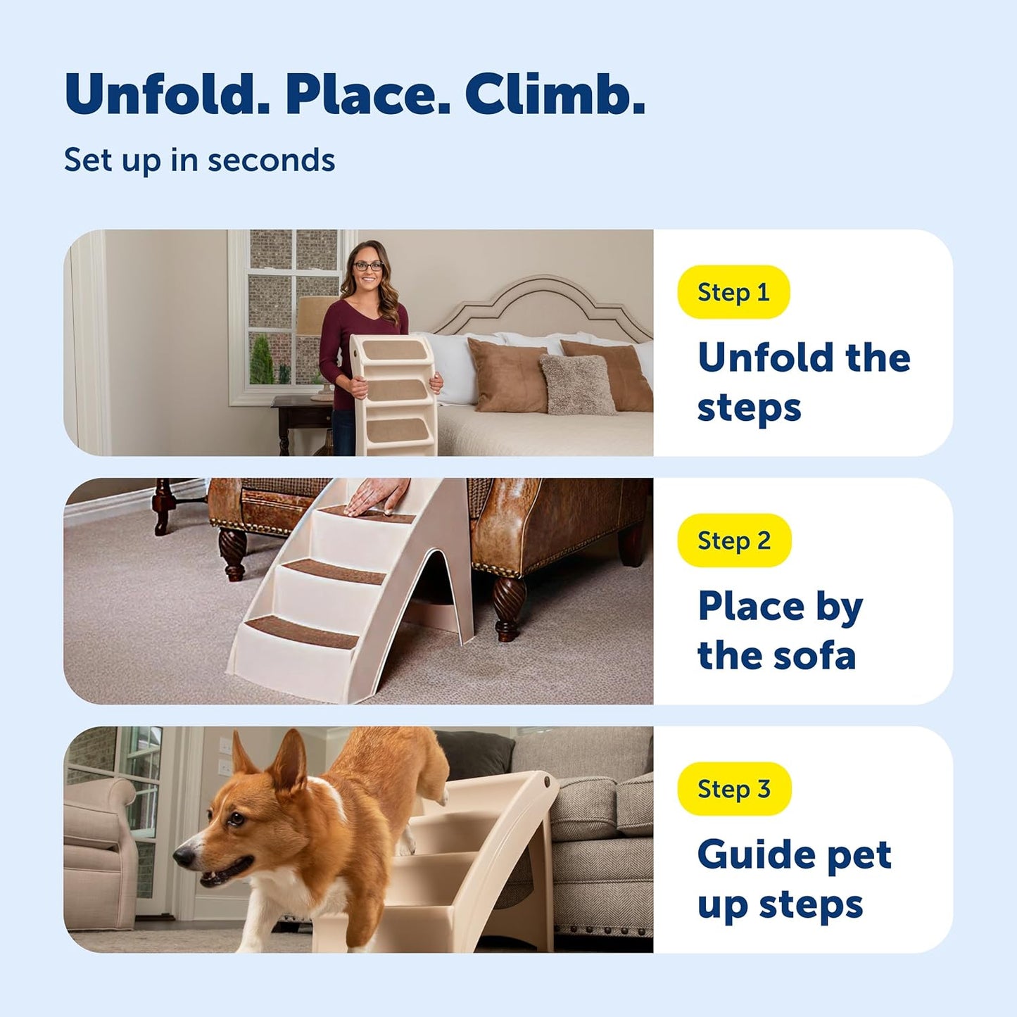 Petsafe Cozyup Folding Dog Stairs, Portable Indoor/Outdoor Pet Steps for Bed & Couch, Grey, 25 Inch
